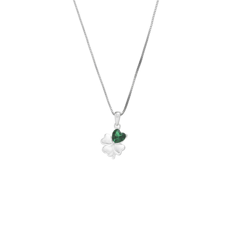 Grá Collection Green Stone Clover Pendant Sterling Silver